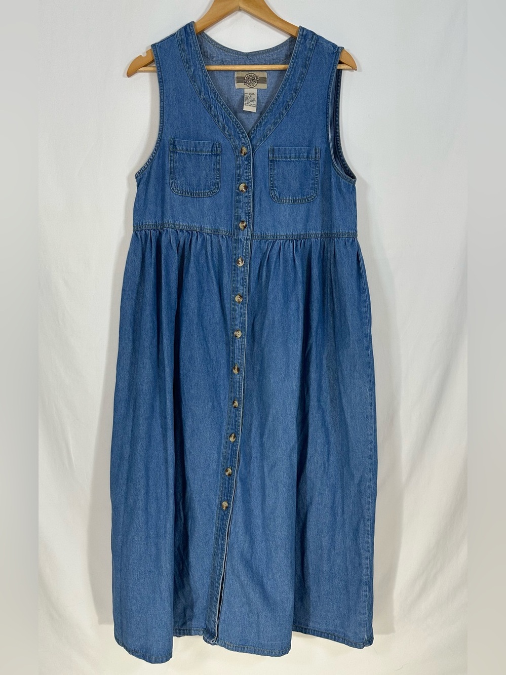 Republic Denim Dress Cotton Button Down Midi Boho Cottagecore Large Jean Prairie